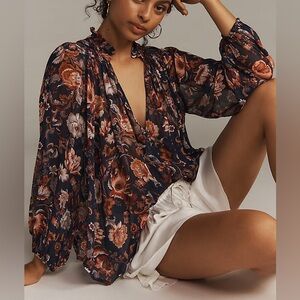 The Estela Sheer Printed Blouse by Anthropologie XS